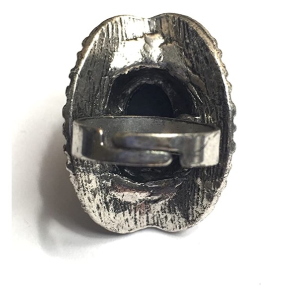 Black Marble Statement Ring Adjustable Band - Picture 2 of 2